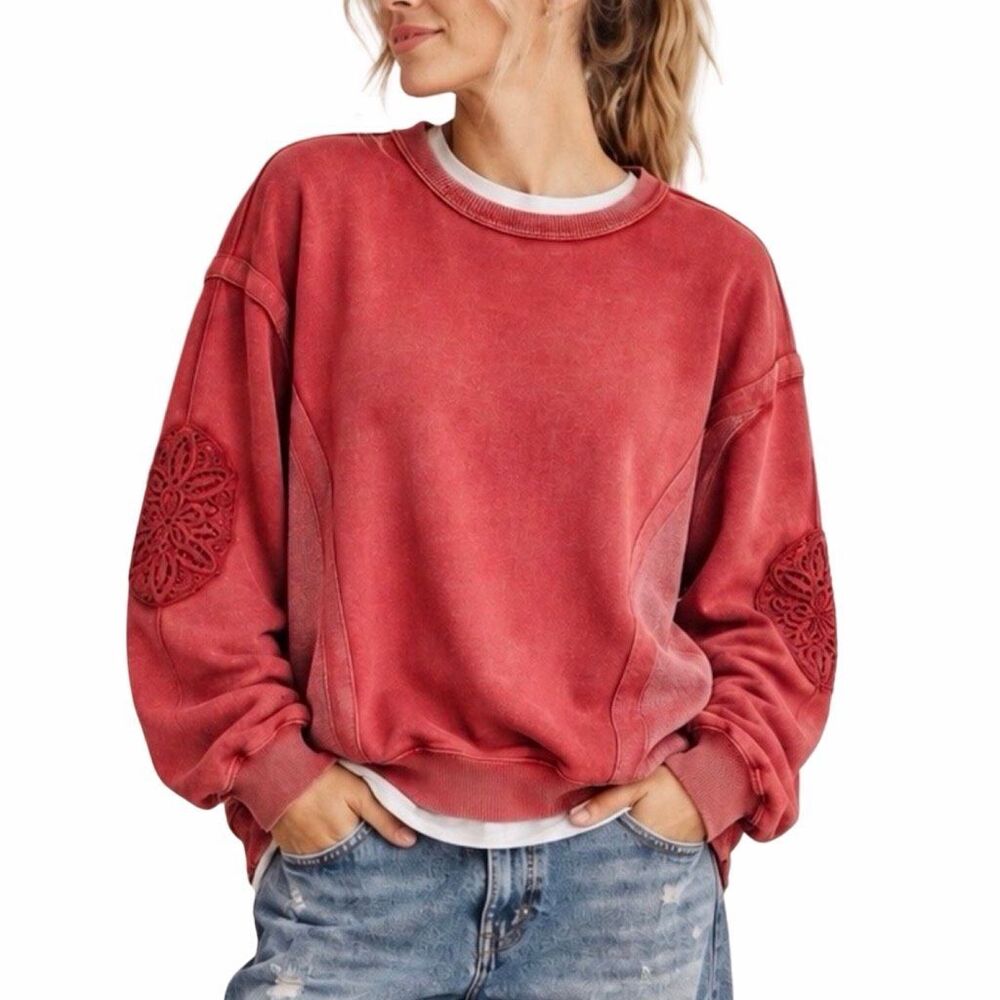 aerie Keep It Light Oversized Crochet Patch Crewneck Sweatshirt - Size XXS